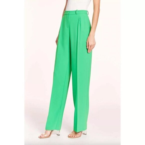 Amanda Uprichard Pants - AMANDA UPRICHARD Wallace Pleated Straight Leg Pant Grass Green Polyester‎ Size L